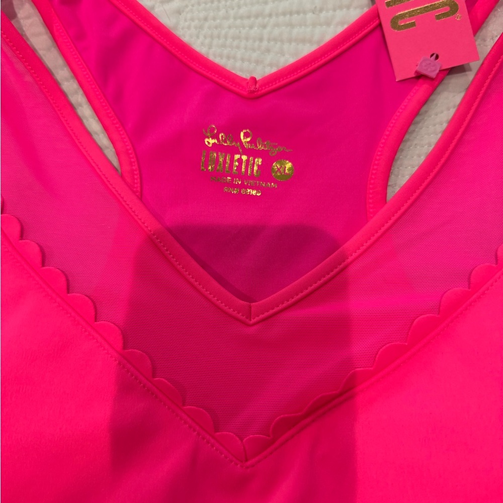 Lilly Pulitzer Euclid Luxletic Scallop Pink Bra Tank Top XL, NWT - Picture 2 of 6